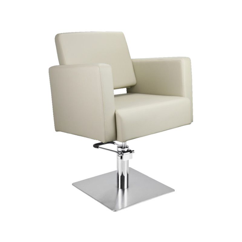Sillón de peluquería de color crema de Deluxe Deluxe con base de cromo plana cuadrada