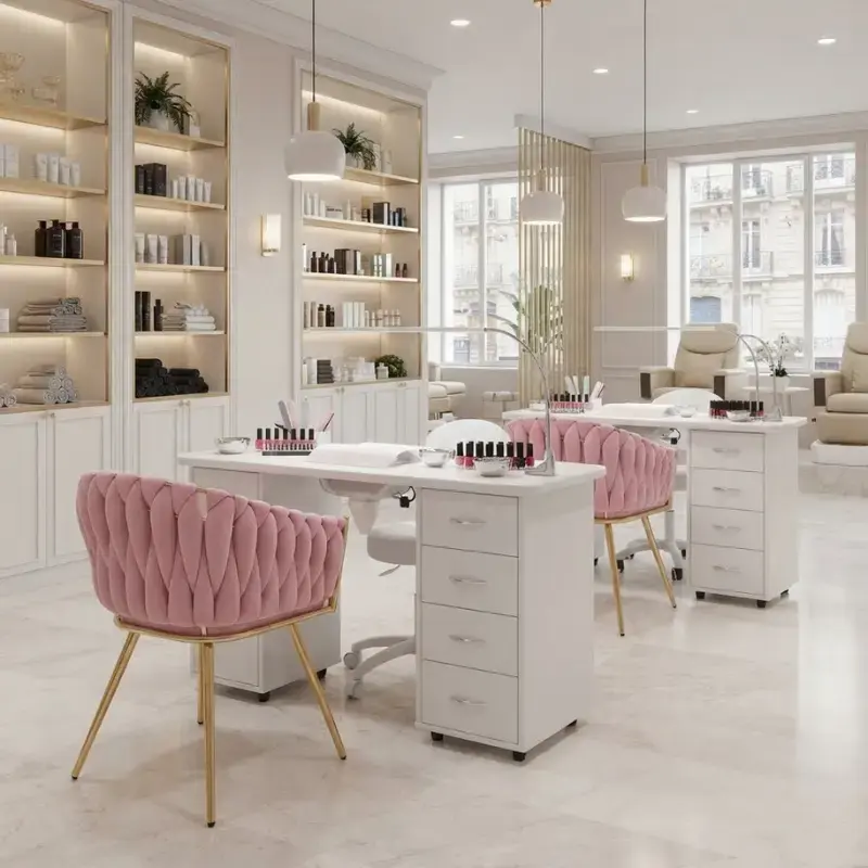 salon manucure avec table prothésiste ongulaire