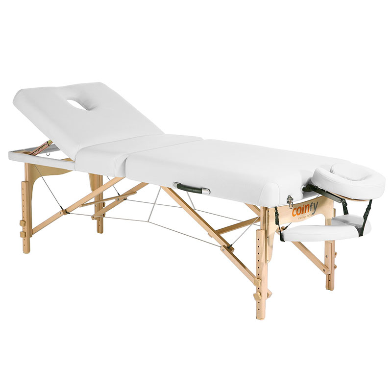Table de massage et de soins pliante et portable en bois de couleur blanche