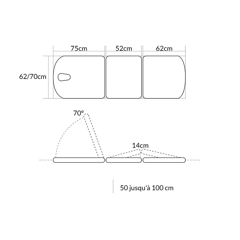 CH-0137-RPC Table de Soins Hydraulique 3 plans - dimensions