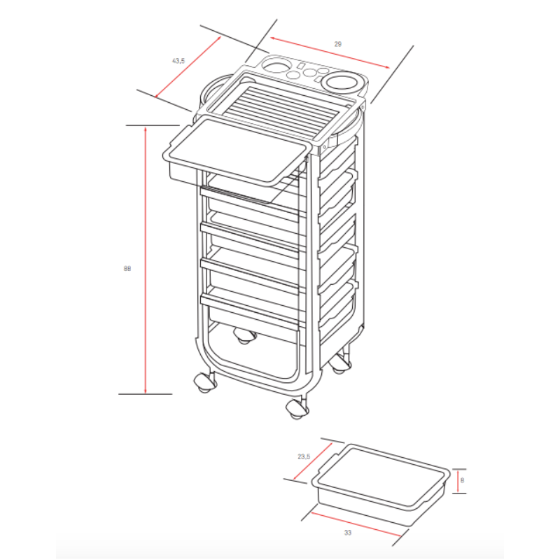 COMBY Chariot de Coloration et de Rangement - NOIR dimensions