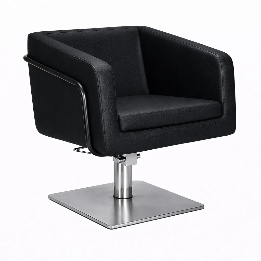 EGAN B Fauteuil coiffure Noir Base Carrée Inox.webp