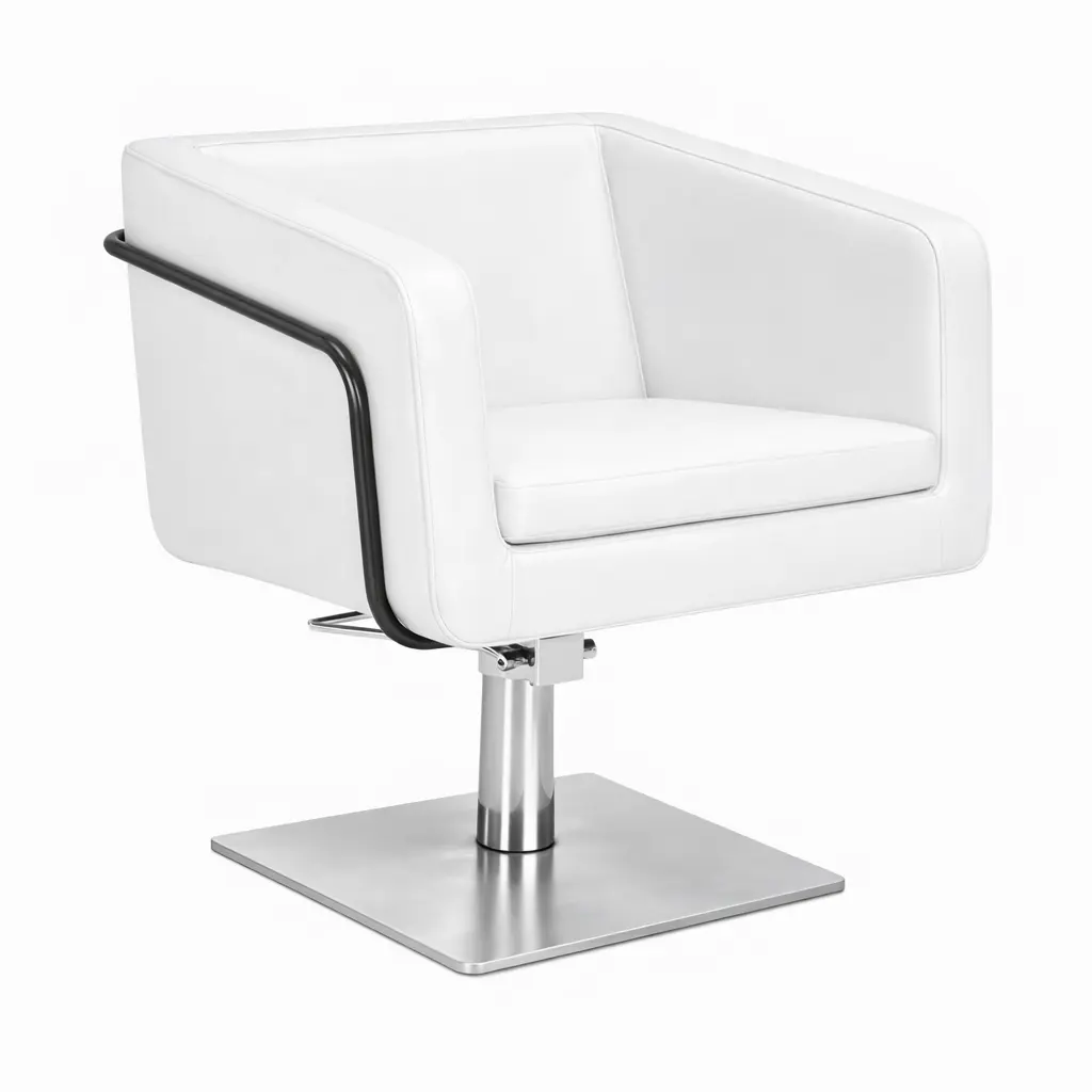 EGAN B Fauteuil coiffure Blanc Base Carrée Inox.webp