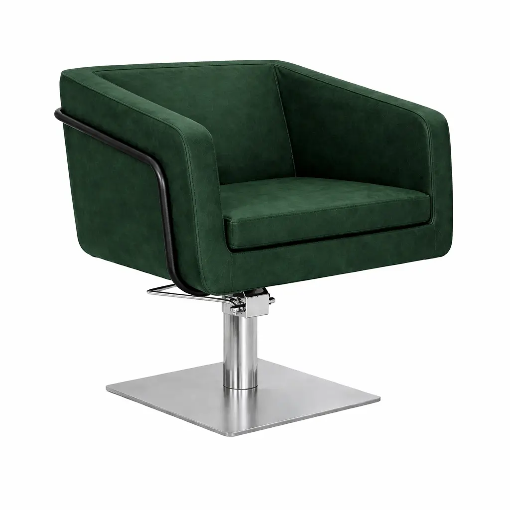 EGAN B Fauteuil coiffure Vert Sapin 10 Base Carrée Inox.webp