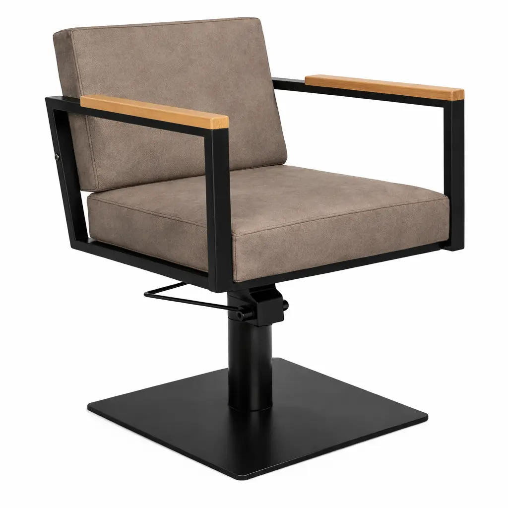 OCEAN BLACK Fauteuil coiffure - bois Beige  Foncé 03 Base Carrée Noire.webp