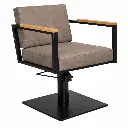 OCEAN BLACK Fauteuil coiffure - bois Beige  Foncé 03 Base Carrée Noire.webp