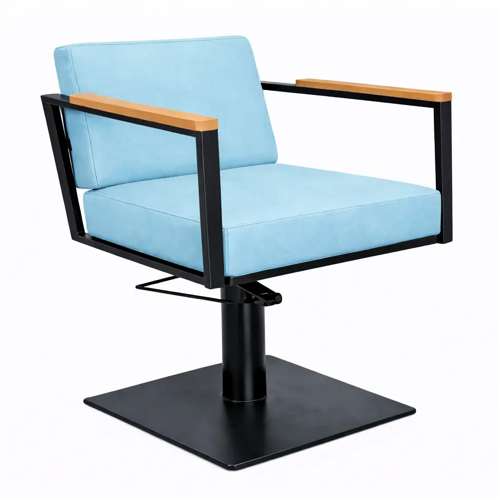 OCEAN BLACK Fauteuil coiffure - bois Bleu Ciel 13  Base Carrée Noire.webp