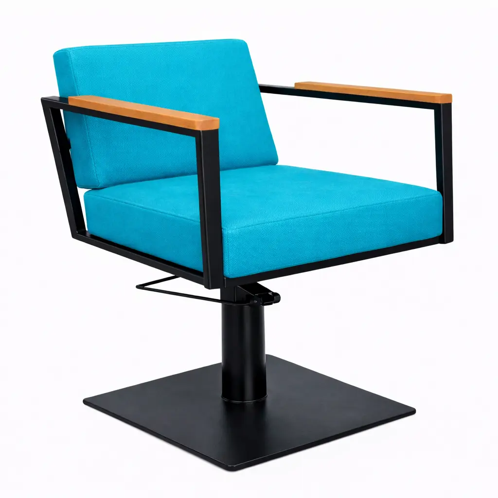 OCEAN BLACK Fauteuil coiffure - bois Bleu 12  Base Carrée Noire.webp