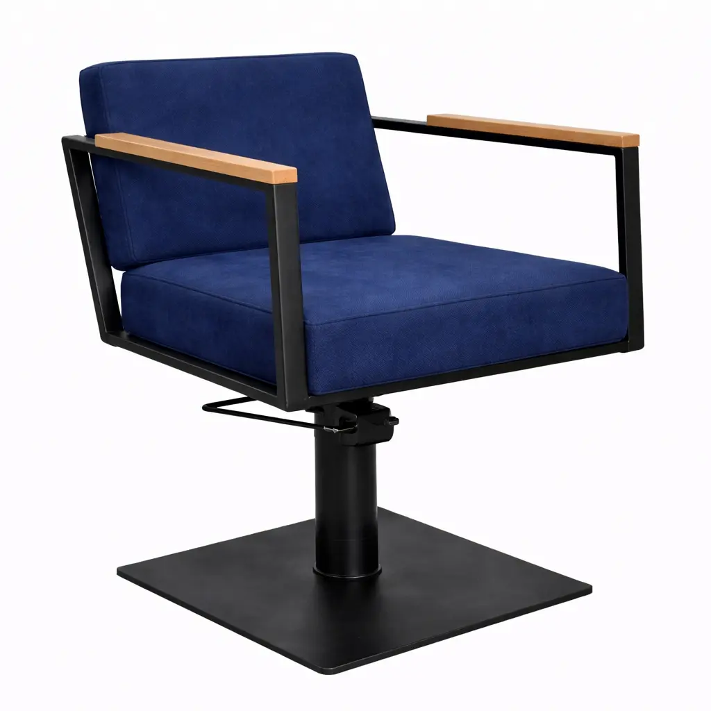 OCEAN BLACK Fauteuil coiffure - bois Bleu Foncé 14  Base Carrée Noire.webp