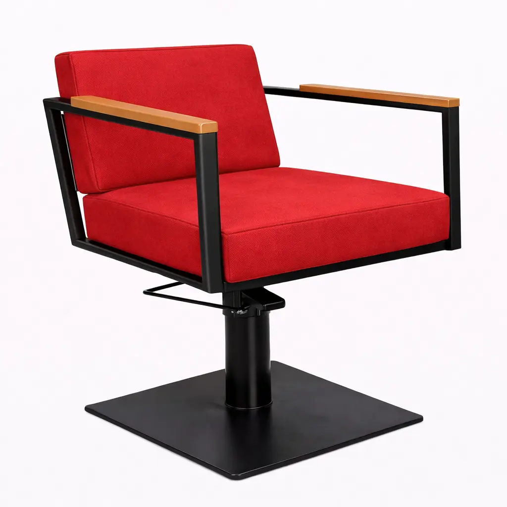 OCEAN BLACK Fauteuil coiffure - bois Rouge 17  Base Carrée Noire.webp