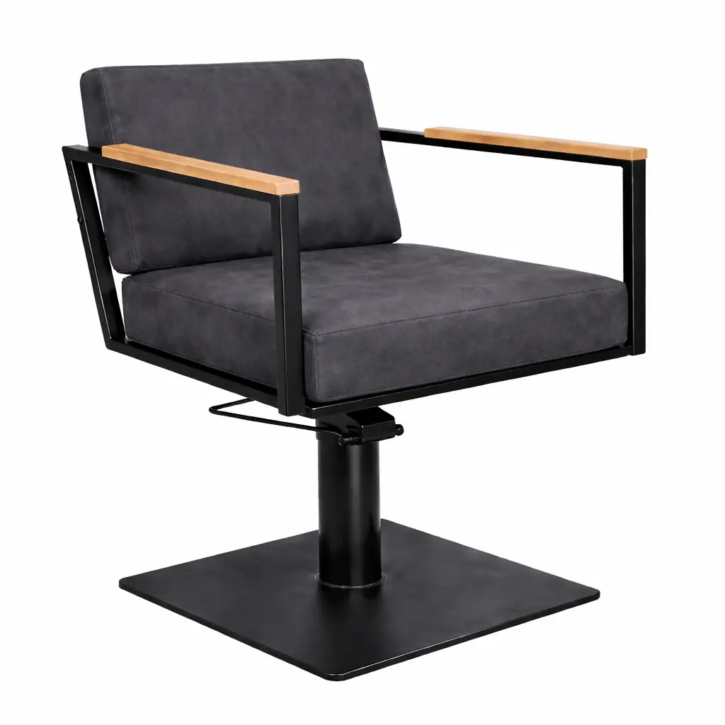 OCEAN BLACK Fauteuil coiffure - bois Gris Foncé 08 Base Carrée Noire.webp