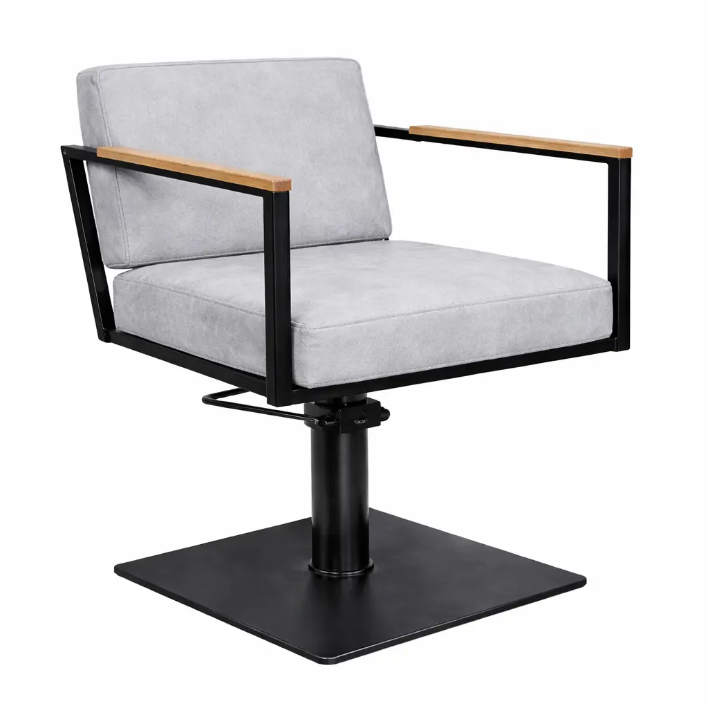 OCEAN BLACK Fauteuil coiffure - bois Gris Clair 07 Base Carrée Noire.webp