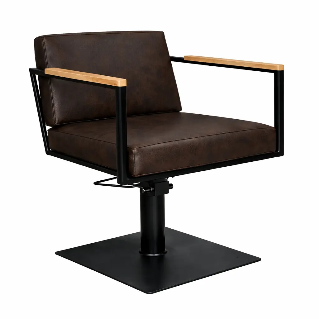 OCEAN BLACK Fauteuil coiffure - bois Brun 06 Base Carrée Noire.webp
