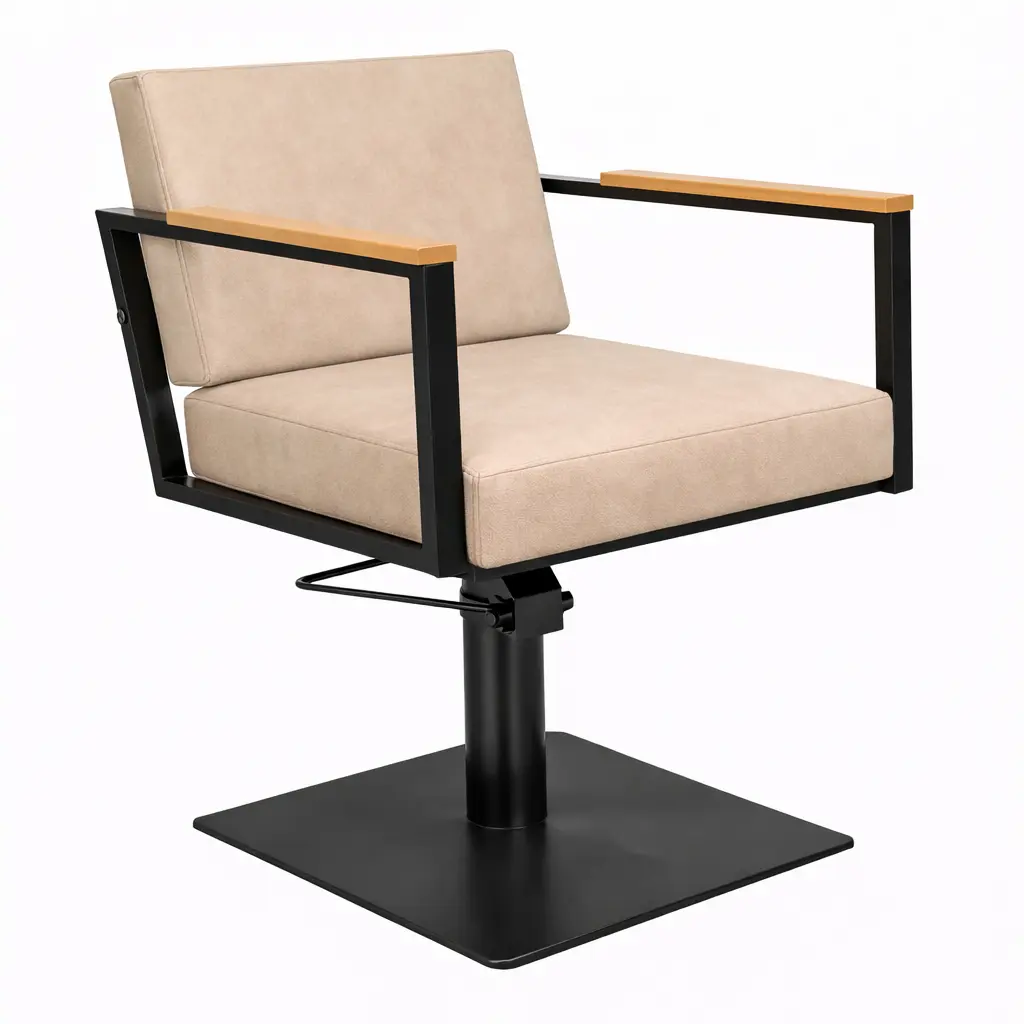 OCEAN BLACK Fauteuil coiffure - bois Beige 02 Base Carrée Noire.webp