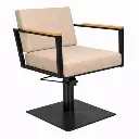 OCEAN BLACK Fauteuil coiffure - bois Beige 02 Base Carrée Noire.webp