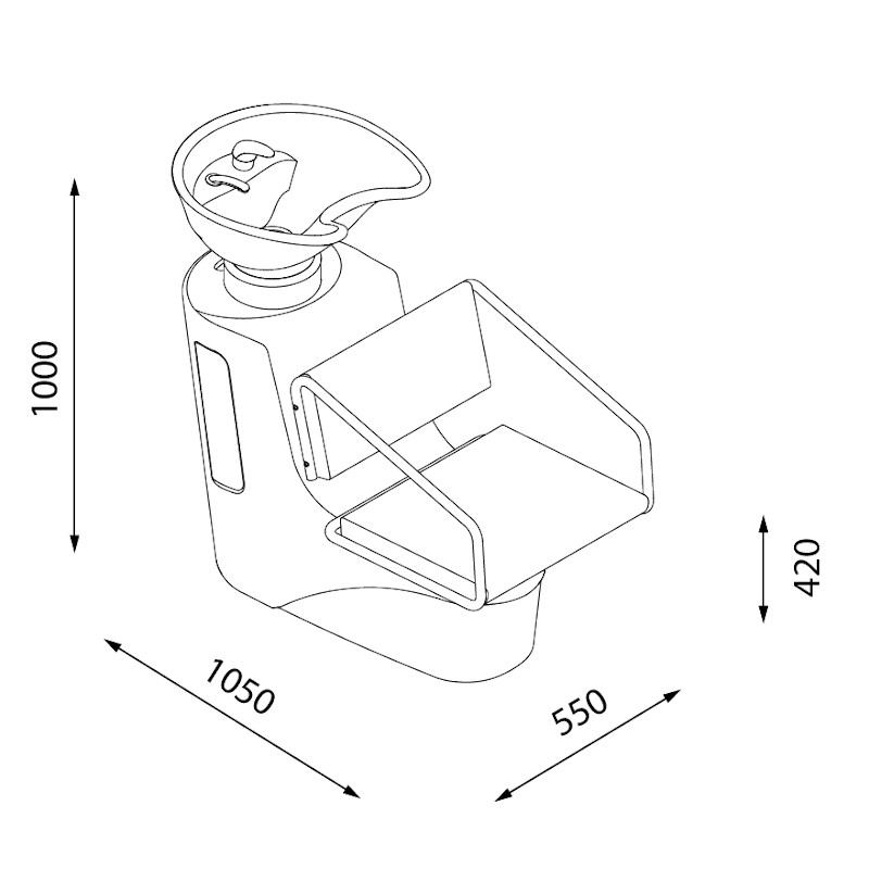 KANNE Bac Shampoing - schéma dimensions - Malys Equipements