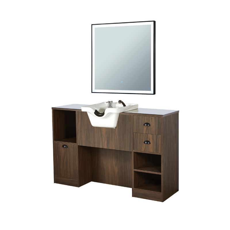 OKE 9 B Postazione parrucchiere con lavabo - Legno scuro